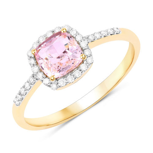 Bids.com 1.13 Carat Genuine Pink Sapphire and White Diamond 14K Yellow Gold Ring Rings