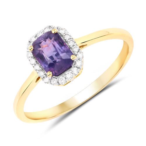 Bids.com 1.11 Carat Genuine Purple Blue Sapphire and White Diamond 14K Yellow Gold Ring Rings