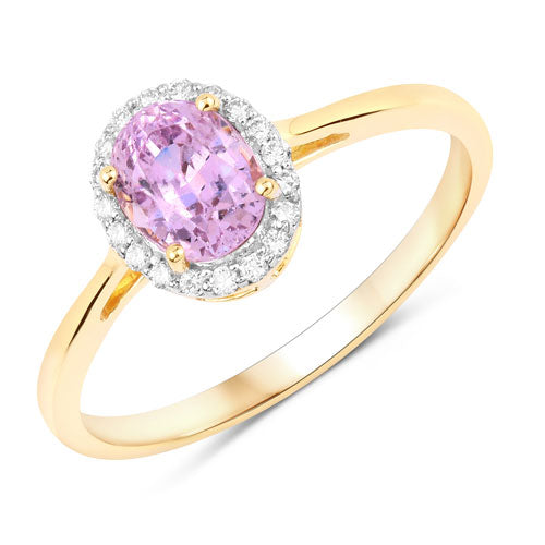 Bids.com 1.31 Carat Genuine Pink Sapphire and White Diamond 14K Yellow Gold Ring Rings