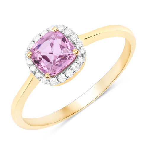 Bids.com 1.09 Carat Genuine Pink Spinel and White Diamond 14K Yellow Gold Ring Rings