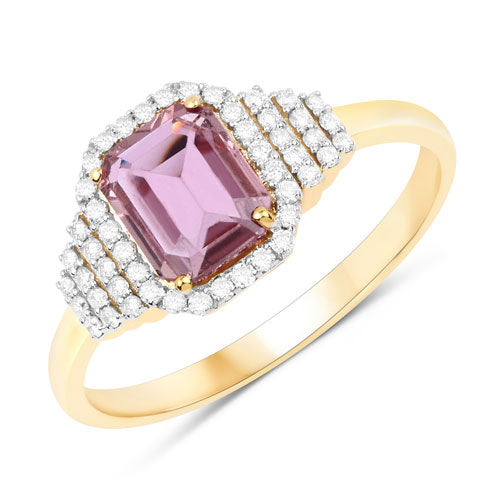 Bids.com 1.34 Carat Genuine Pink Sapphire and White Diamond 14K Yellow Gold Ring Rings