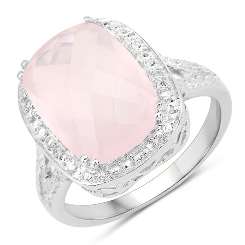 Bids.com 5.80 Carat Genuine Rose Quartz .925 Sterling Silver Ring Rings