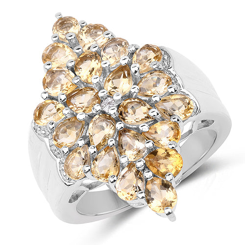 Bids.com 3.54 Carat Genuine Citrine and White Topaz .925 Sterling Silver Ring Rings
