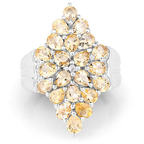 Bids.com 3.54 Carat Genuine Citrine and White Topaz .925 Sterling Silver Ring Rings