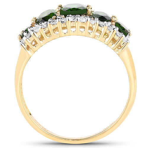 Bids.com 18K Yellow Gold Plated 2.70 Carat Genuine Chrome Diopside and White Topaz .925 Sterling Silver Ring Rings