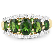 Bids.com 18K Yellow Gold Plated 2.70 Carat Genuine Chrome Diopside and White Topaz .925 Sterling Silver Ring Rings