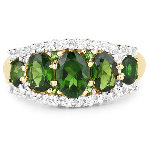 Bids.com 18K Yellow Gold Plated 2.70 Carat Genuine Chrome Diopside and White Topaz .925 Sterling Silver Ring Rings