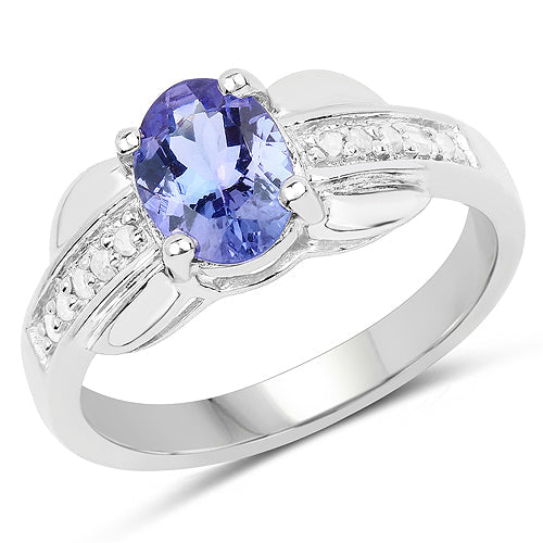 Bids.com 1.27 Carat Genuine Tanzanite and White Diamond .925 Sterling Silver Ring Rings