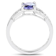 Bids.com 1.27 Carat Genuine Tanzanite and White Diamond .925 Sterling Silver Ring Rings