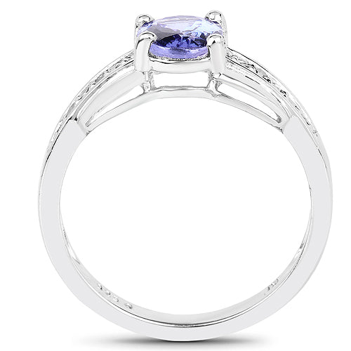 Bids.com 1.27 Carat Genuine Tanzanite and White Diamond .925 Sterling Silver Ring Rings
