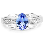Bids.com 1.27 Carat Genuine Tanzanite and White Diamond .925 Sterling Silver Ring Rings