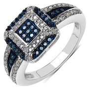 Bids.com 0.50 Carat Genuine Blue Diamond & White Diamond .925 Sterling Silver Ring Rings