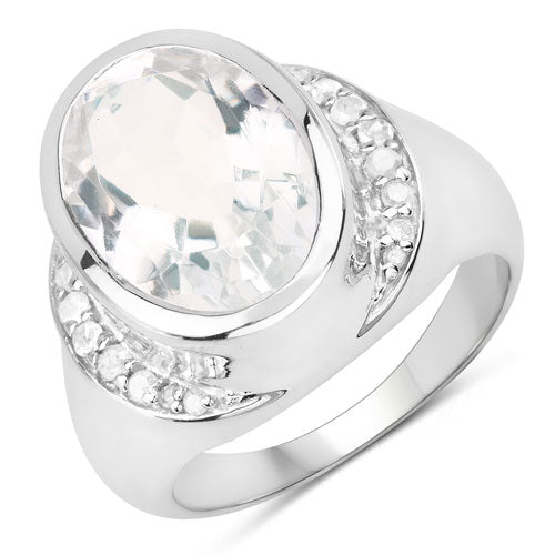 Bids.com 5.38 Carat Genuine Crystal Quartz and White Diamond .925 Sterling Silver Ring Rings