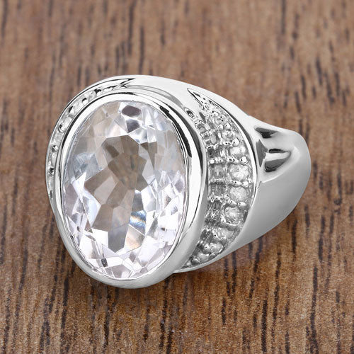 Bids.com 5.38 Carat Genuine Crystal Quartz and White Diamond .925 Sterling Silver Ring Rings