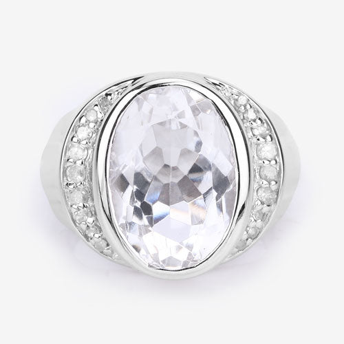 Bids.com 5.38 Carat Genuine Crystal Quartz and White Diamond .925 Sterling Silver Ring Rings
