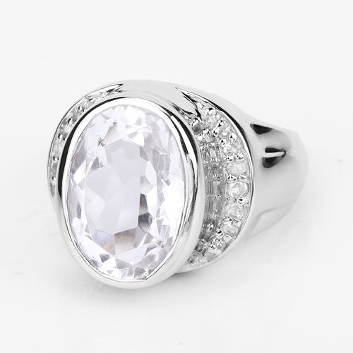 Bids.com 5.38 Carat Genuine Crystal Quartz and White Diamond .925 Sterling Silver Ring Rings