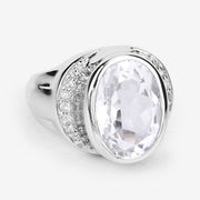 Bids.com 5.38 Carat Genuine Crystal Quartz and White Diamond .925 Sterling Silver Ring Rings