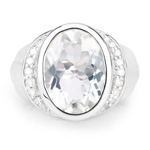 Bids.com 5.38 Carat Genuine Crystal Quartz and White Diamond .925 Sterling Silver Ring Rings