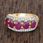 Bids.com 1.74 Carat Genuine Ruby and White Diamond .925 Sterling Silver Ring Rings