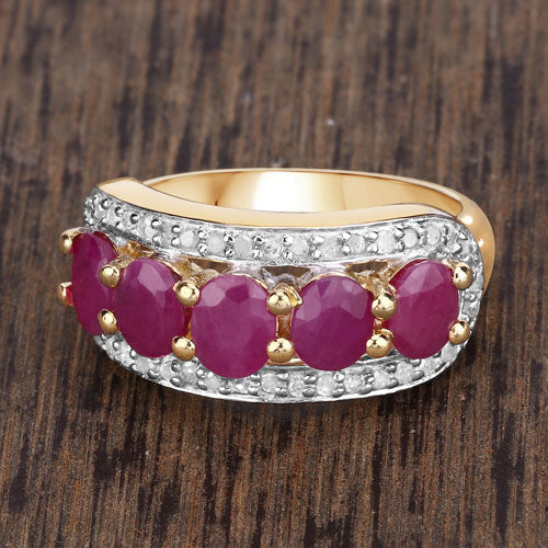 Bids.com 1.74 Carat Genuine Ruby and White Diamond .925 Sterling Silver Ring Rings