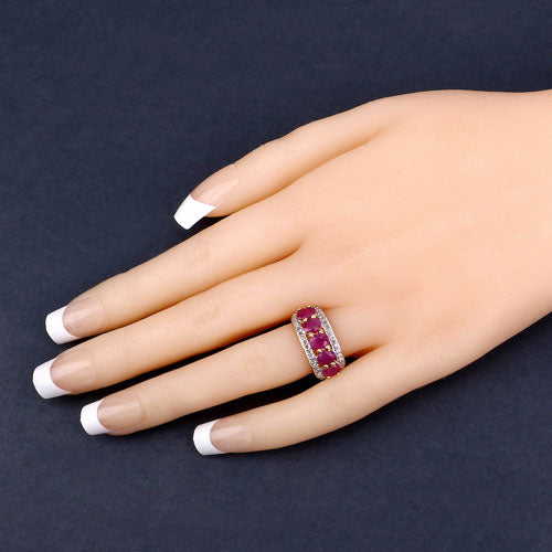 Bids.com 1.74 Carat Genuine Ruby and White Diamond .925 Sterling Silver Ring Rings