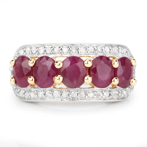 Bids.com 1.74 Carat Genuine Ruby and White Diamond .925 Sterling Silver Ring Rings