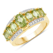 Bids.com 2.34 Carat Genuine Peridot and White Diamond .925 Sterling Silver Ring Rings