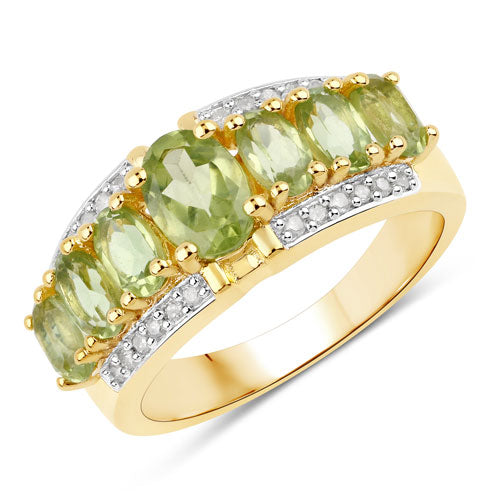 Bids.com 2.34 Carat Genuine Peridot and White Diamond .925 Sterling Silver Ring Rings
