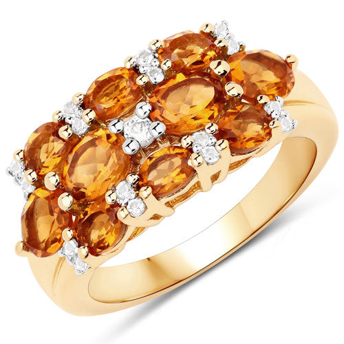 Bids.com 14K Yellow Gold Plated 2.48 Carat Genuine Citrine & White Topaz .925 Sterling Silver Ring Rings