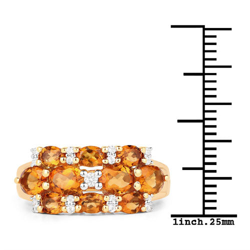 Bids.com 14K Yellow Gold Plated 2.48 Carat Genuine Citrine & White Topaz .925 Sterling Silver Ring Rings