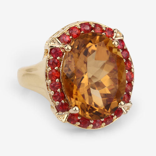 Bids.com 9.38 Carat Genuine Citrine and Orange Sapphire .925 Sterling Silver Ring Rings