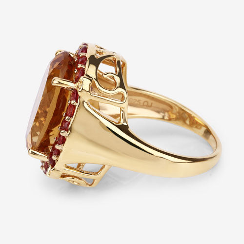 Bids.com 9.38 Carat Genuine Citrine and Orange Sapphire .925 Sterling Silver Ring Rings