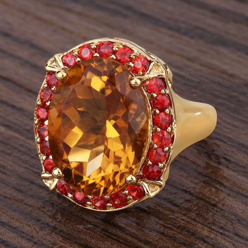 Bids.com 9.38 Carat Genuine Citrine and Orange Sapphire .925 Sterling Silver Ring Rings