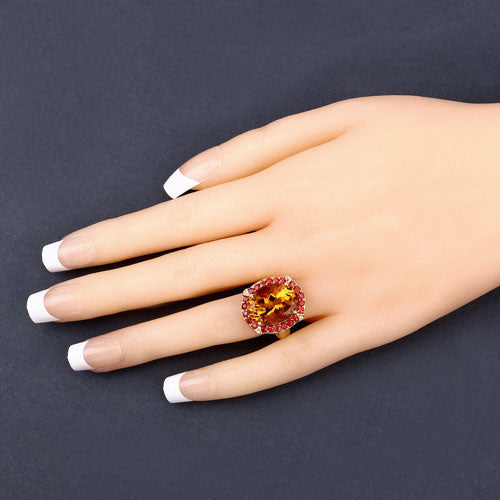 Bids.com 9.38 Carat Genuine Citrine and Orange Sapphire .925 Sterling Silver Ring Rings