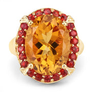 Bids.com 9.38 Carat Genuine Citrine and Orange Sapphire .925 Sterling Silver Ring Rings