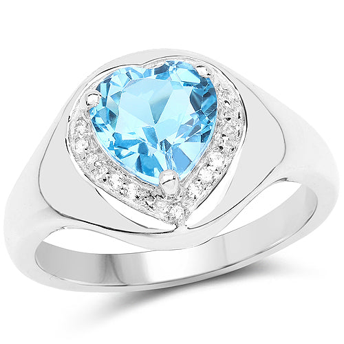 Bids.com 2.23 Carat Genuine Swiss Blue Topaz and White Topaz .925 Sterling Silver Ring Rings