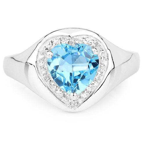 Bids.com 2.23 Carat Genuine Swiss Blue Topaz and White Topaz .925 Sterling Silver Ring Rings