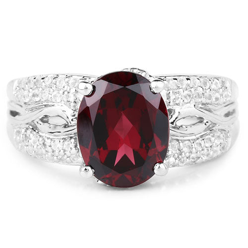 Bids.com 3.23 Carat Genuine Rhodolite and White Topaz .925 Sterling Silver Ring Rings