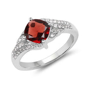 Bids.com 1.67 Carat Genuine Garnet and White Topaz .925 Sterling Silver Ring Rings