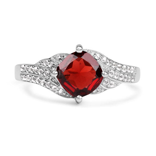 Bids.com 1.67 Carat Genuine Garnet and White Topaz .925 Sterling Silver Ring Rings