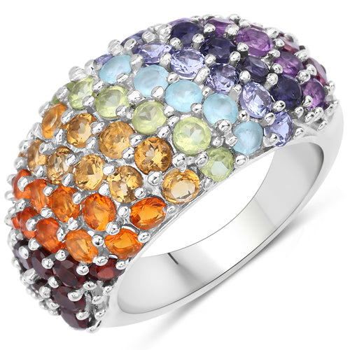 Bids.com 4.16 Carat Genuine Multi Stones .925 Sterling Silver Ring Rings
