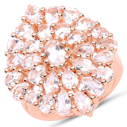 Bids.com 18K Rose Gold Plated 4.55 Carat Genuine Morganite .925 Sterling Silver Ring Rings