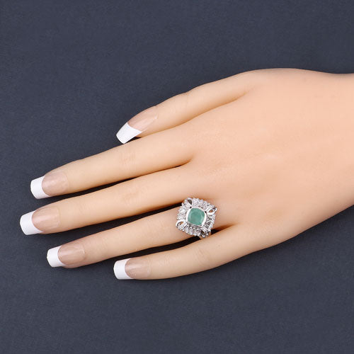Bids.com "2.57 Carat Genuine Emerald, White Topaz and White Diamond .925 Sterling Silver Ring Rings
