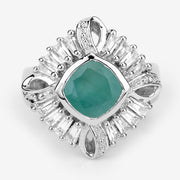 Bids.com "2.57 Carat Genuine Emerald, White Topaz and White Diamond .925 Sterling Silver Ring Rings