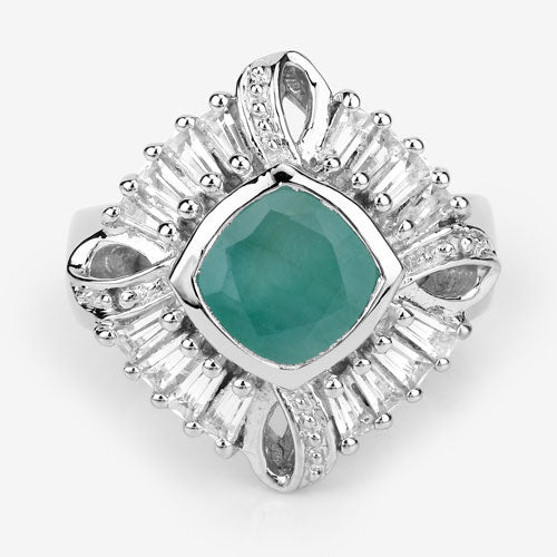 Bids.com "2.57 Carat Genuine Emerald, White Topaz and White Diamond .925 Sterling Silver Ring Rings
