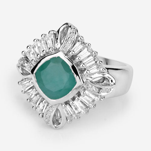 Bids.com "2.57 Carat Genuine Emerald, White Topaz and White Diamond .925 Sterling Silver Ring Rings