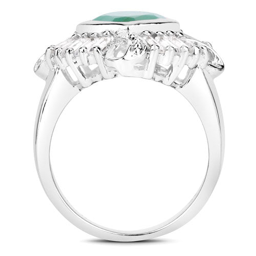 Bids.com "2.57 Carat Genuine Emerald, White Topaz and White Diamond .925 Sterling Silver Ring Rings