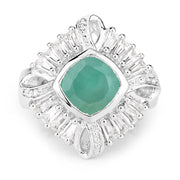 Bids.com "2.57 Carat Genuine Emerald, White Topaz and White Diamond .925 Sterling Silver Ring Rings