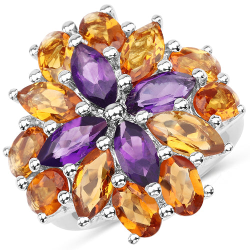 Bids.com 7.96 Carat Genuine Amethyst & Madeira Citrine .925 Sterling Silver Ring Rings