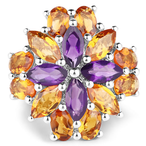 Bids.com 7.96 Carat Genuine Amethyst & Madeira Citrine .925 Sterling Silver Ring Rings